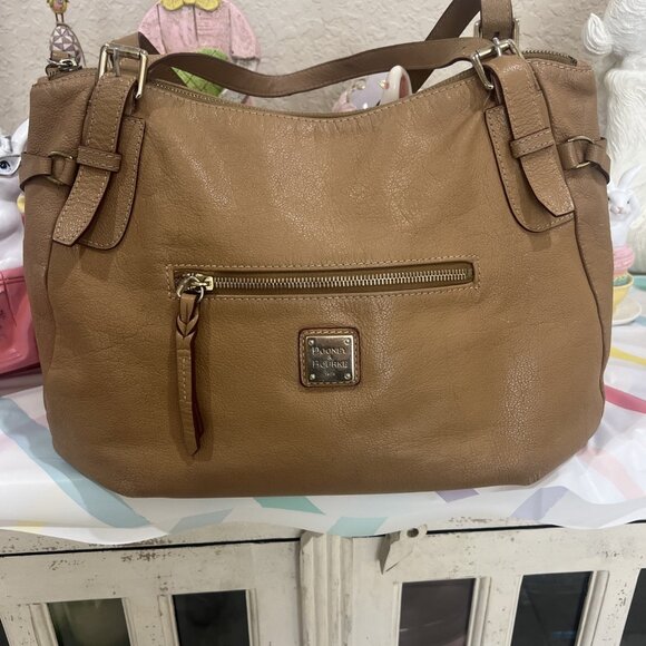 Dooney & Bourke Tan Beige Pebbled Grain Leather Satchel Shoulder Handbag Purse - Picture 8 of 11